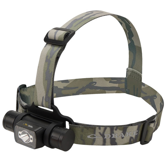 Drake Waterfowl EVO1000 Lumen Camo Headlamp Image in Mossy Oak Original Bottomland