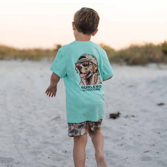 Burlebo Youth Mallard Camo Dog T-Shirt Model Image