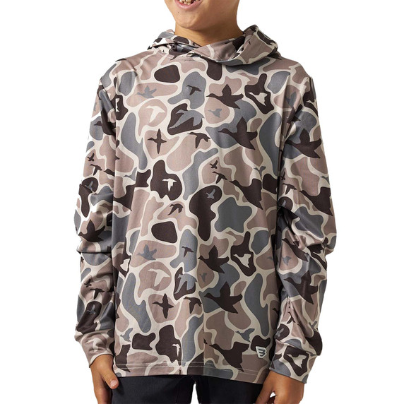 Burlebo Youth Performance Camo Hoodie Image in Mallard Mayhem Camo