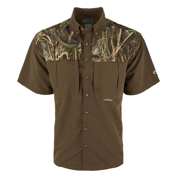 Drake EST Two Tone Camo Vented Wingshooter's Short Sleeve Shirt Image in Realtree Max 7