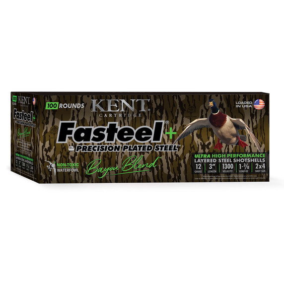 Box Image of the Fasteel+ 12 Gauge 3" 1 3/8 oz. Shot Size 2x4 Waterfowl Loads.