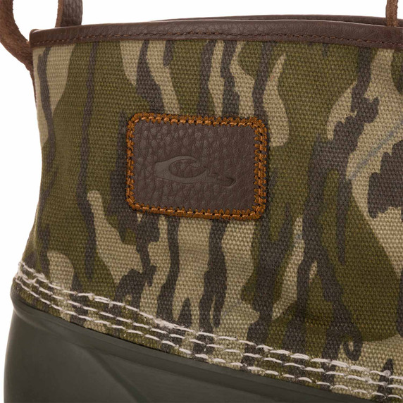 Drake Waterfowl Throwback 80 Waxed Canvas Pull On Duck Boot Leather Patch Image in Mossy Oak Original Bottomland