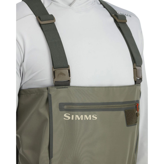 Simms Tributary Stockingfoot Waders Front Zipper and Buckles Image