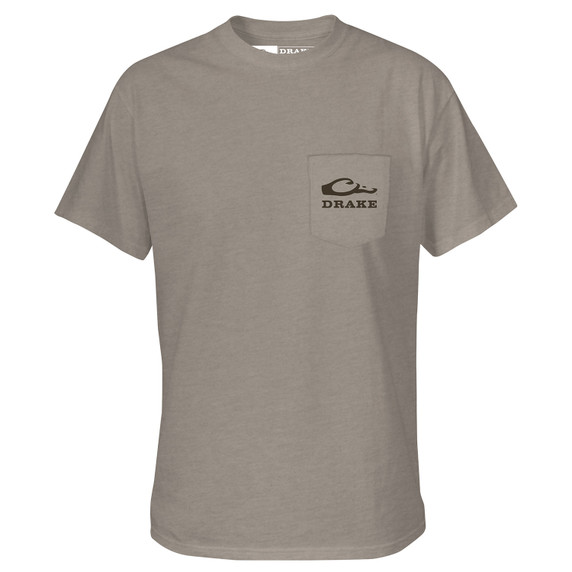 Drake Waterfowl Old School Lab Short Sleeve T-Shirt Front Image in Island Fossil Light Heather