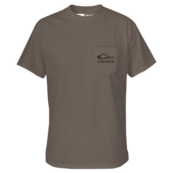 Drake Waterfowl Mosaic Mallard Short Sleeve T-Shirt Front Image in Walnut Dark Heather