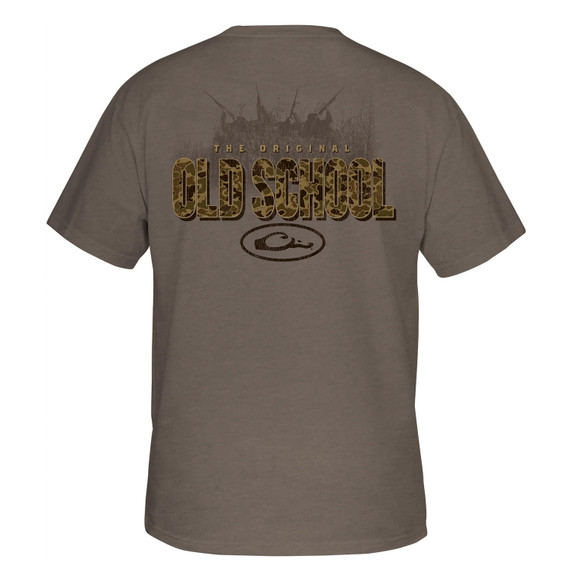 Drake Waterfowl Original Old School Short Sleeve T-Shirt Back Image in Walnut Dark Heather
