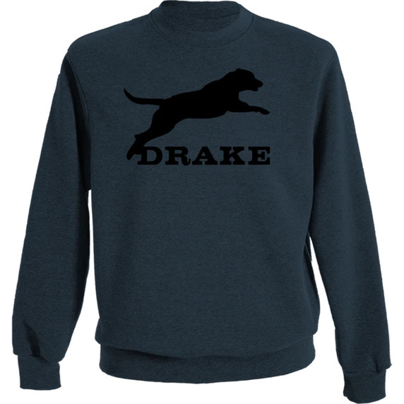 Drake Waterfowl Leaping Lab Graphic Crew Sweatshirt Back Image in Orion Blue