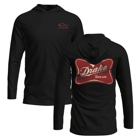 Image of the Drake Waterfowl Drake Life Graphic Long Sleeve Hoodie T-Shirt in Black