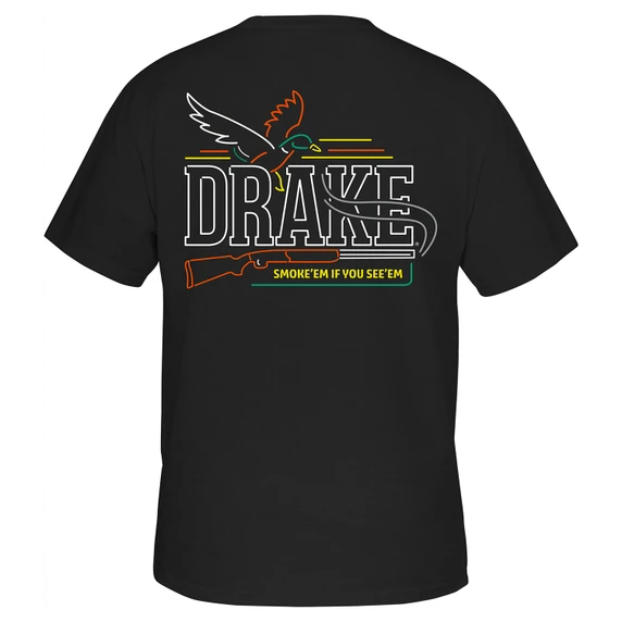 Drake Waterfowl Neon Smoke'Em If You See'Em Short Sleeve T-Shirt Back Image in Black