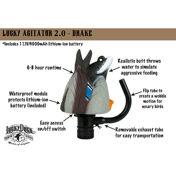 Lucky Duck HDi Agitator 2.0 Motion Duck Decoy, Mallard Drake Features Image