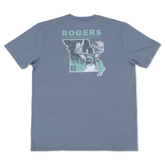 back image of Rogers Missouri Whitetail T-Shirt in Vintage Indigo.