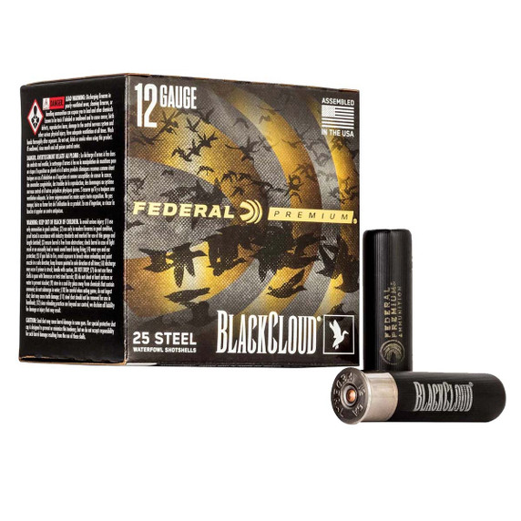 Box and Shells Image of the Hevi-Shot 12 Gauge 3 1/2" 1 1/2oz 1500FPS Black Cloud FS Steel Loads.