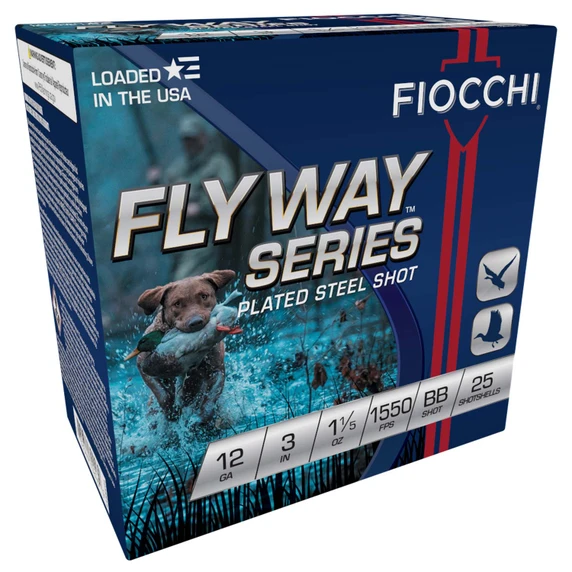 Fiocchi 12 Gauge 3" 1 1/5oz 1550FPS Flyway Series Plated Steel Waterfowl Load Box Image
