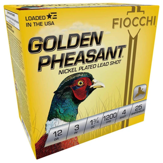 Image of the Fiocchi 12 Gauge 3" 1 3/4 oz 12400PS Golden Pheasant Nickel Plated Lead Shot Game Load in shot size 4