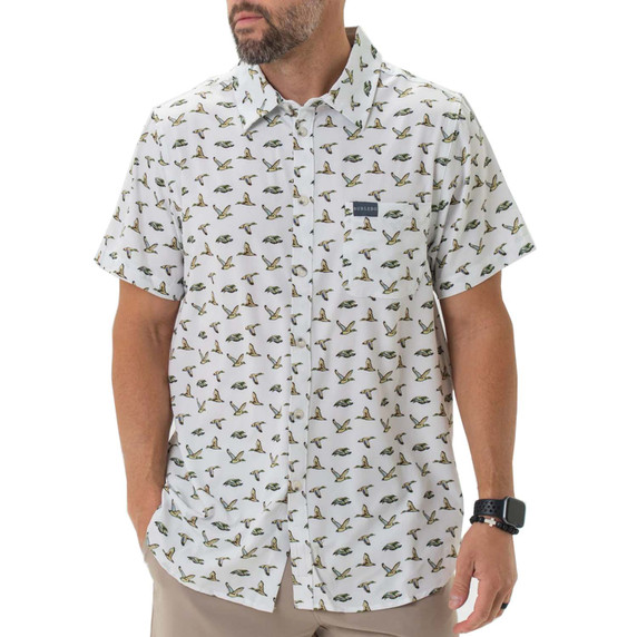 Image of the Burlebo Performance Button Up in Flying Mallard Ducks