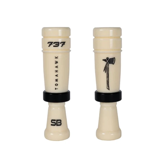 Product Image of the 737 Ivory w/Black Anodized Tomahawk SB Cutdown Duck Call.