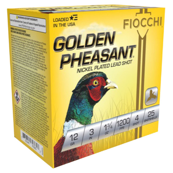 Box Image of the Fiocchi Ammunition 12 Gauge 2 3/4" 1 3/8oz 1250 FPS Golden Pheasant Nickel Plated Lead.