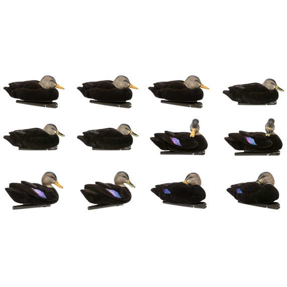 Image of Avian-X Fully Flocked Topflight Black Duck Decoys 12 Pack.