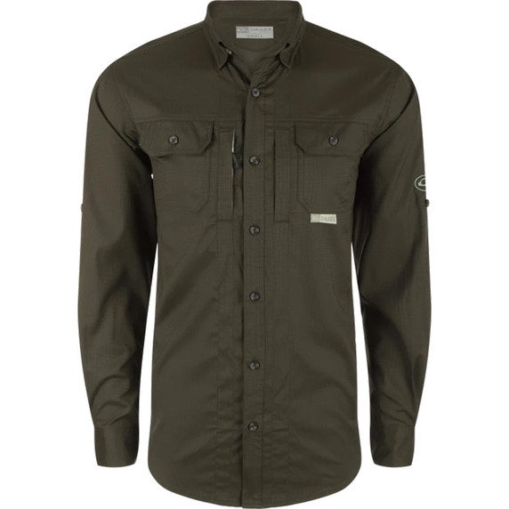 Drake Wingshooters Trey Dobby Solid Long Sleeve Shirt image in Crocodile