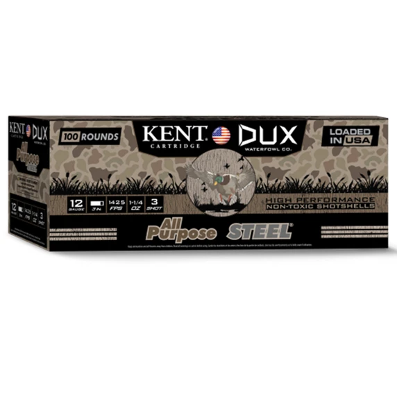 Kent 12 Gauge 3" 1 1/4oz 1425FPS All Purpose Steel High Performance Non-Toxic Waterfowl Shotshells Box Image