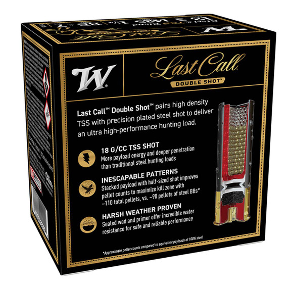 Winchester 12 Gauge 3" 1 1/4oz 1425FPS Double Shot Last Call Custom Blend of Steel and TSS Waterfowl Loads