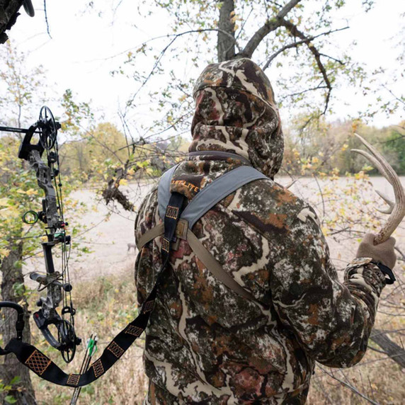 First Lite Phase Windproof Silent Jacket Field Image with Harness