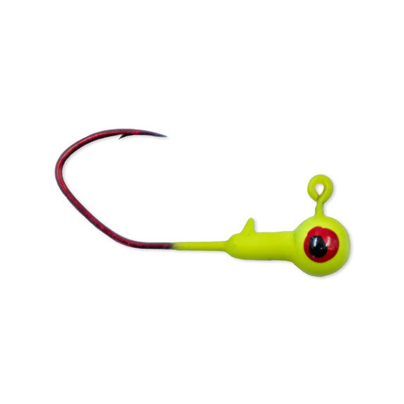 Image of Rogers Sickle Hook Crappie Jigs 1/16oz in Chartreuse Red eye