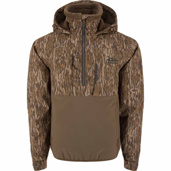 Drake Waterfowl LST BMF Eqwader Half Zip Jacket Image in Mossy Oak Bottomland