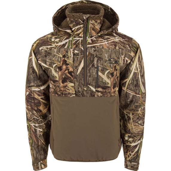 Drake Waterfowl LST BMF Eqwader Half Zip Jacket Image in Mossy Oak Habitat