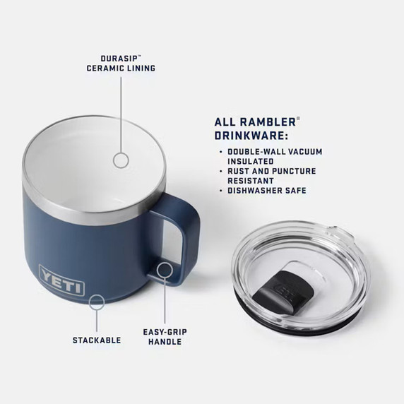 Yeti Rambler 14 oz. Stackable Mug with Durasip Ceramic Lining Details Image.