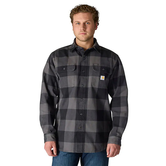 Carhartt Loose Fit Heavyweight Flannel Long Sleeve Plaid Shirt image in Gravel