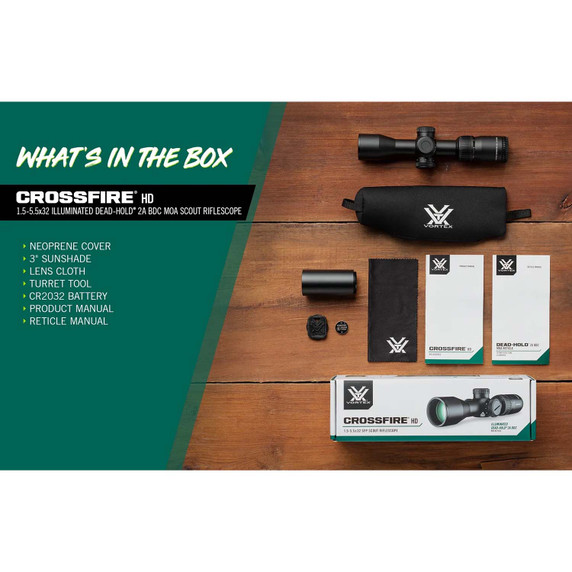 Vortex Crossfire HD 1.5-5.5x32 Scout Illuminated Dead-Hold 2A BDC MOA Rifle Scope What's 