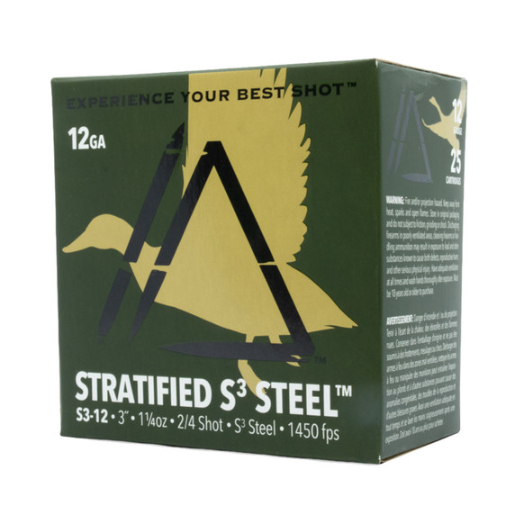 Box Image of the Apex 12 Gauge 3" 1 1/4oz 1450FPS Stratified S3 Steel Loads.