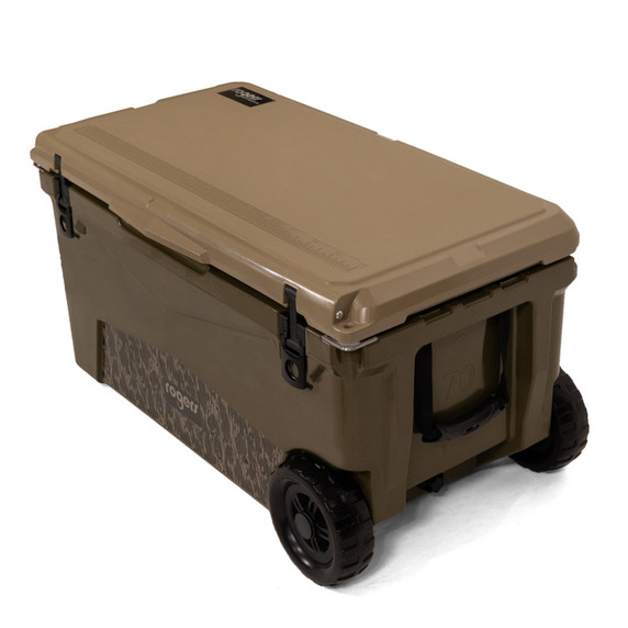 Rogers Sporting Goods 70 Quart Rotomolded Bottomland Wheeled Cooler Angled Image