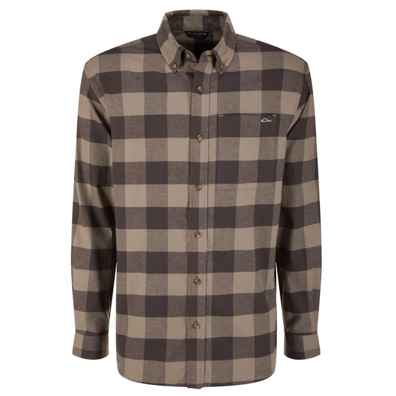 Image of the Drake Waterfowl Autumn Flannel Long Sleeve Shirt in Stone XL Check Plaid