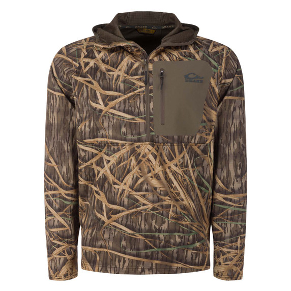 Drake Waterfowl Grid Fleece Half-Zip Hoodie Image in Mossy Oak Original Shadow Grass