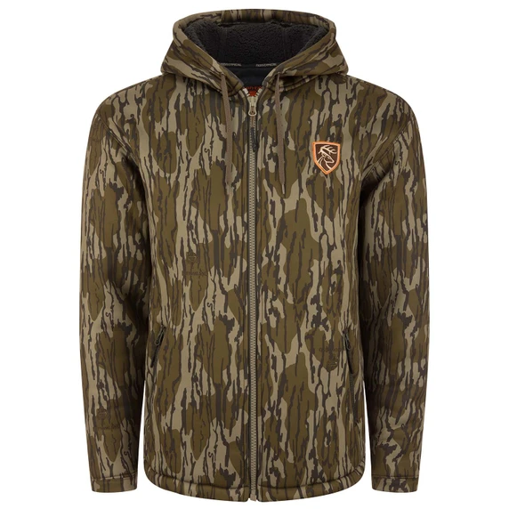Image of the Drake Waterfowl Non-Typical Silencer Full-Zip Hoodie in Mossy Oak Original Bottomland