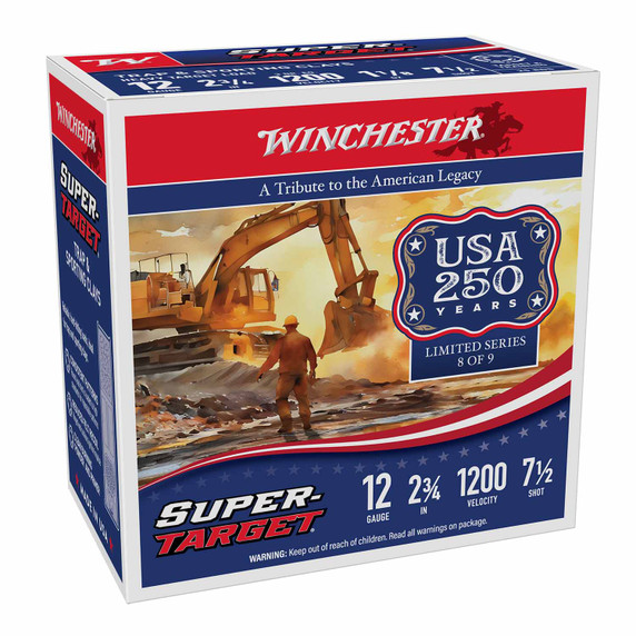 Box Image of the Winchester 12 Gauge 2 3/4" 1 1/8oz 1200 FPS Super Target Trap & Sporting Clays 250th Special Anniversary Edition.