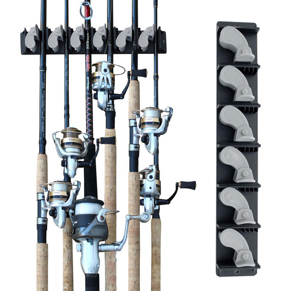 Rush Creek 6 Fishing Rod Wall Rack with Textured Rubber Swivel Grip image