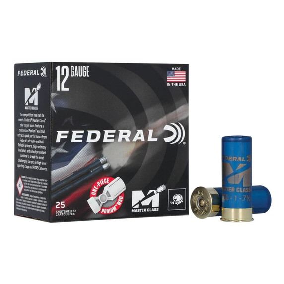 Box and Shells Image of the Federal Ammunition 12 Gauge 2 3/4" 1oz 1300FPS Master Class Sporting Clays.