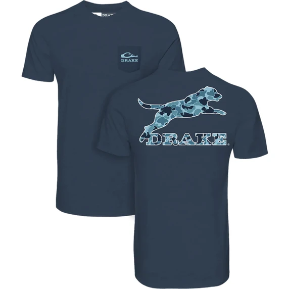 image of Drake Youth Leaping Lab Old School T-Shirt in Night sky navy heather.