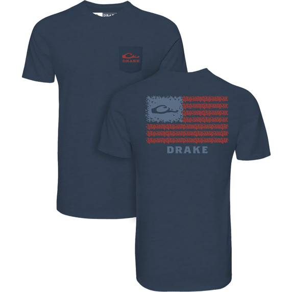 image of Drake Americana Drake Flag T-Shirt in Night Sky Navy Heather.