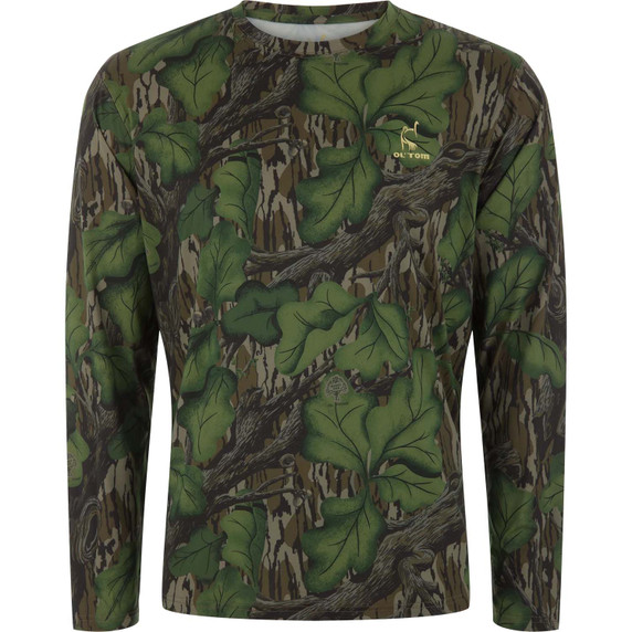 Image of Drake Performance Camo Long Sleeve Crew in Mossy Oak Full Foliage.