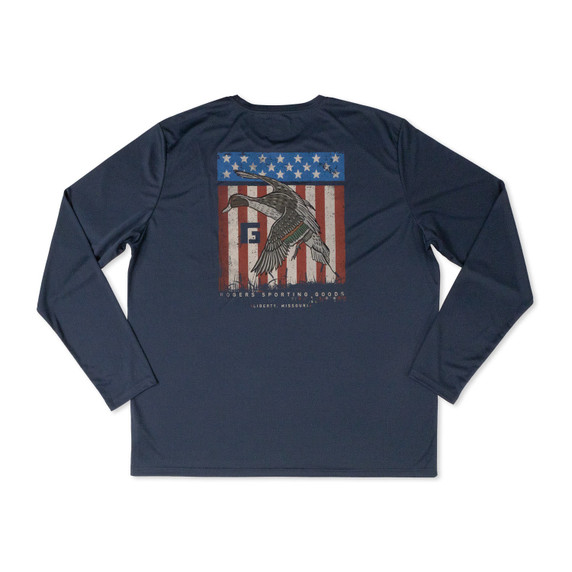 Back Image of Rogers Patriotic Pintail Moisture Management Long Sleeve Tee.