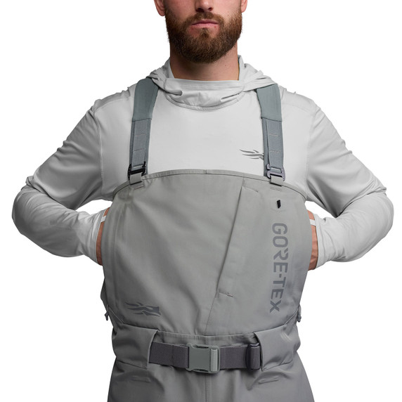 Front Chest Hand Pockets Image on the Sitka CrossCurrent Gore-Tex Stockingfoot Wader.