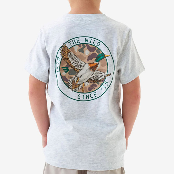 Image of the Burlebo Youth Camo Mallard Duck Short Sleeve Tee in Ash Grey