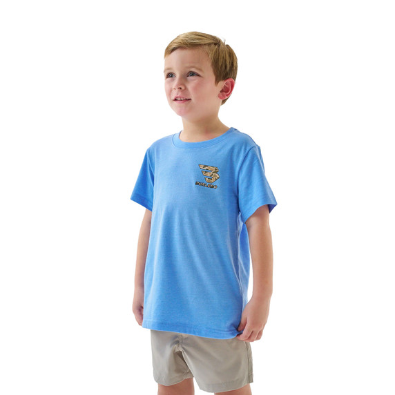 Front image of the Burlebo Toddler Mallard Camo Dog Short Sleeve Tee in Periwinkle Blue