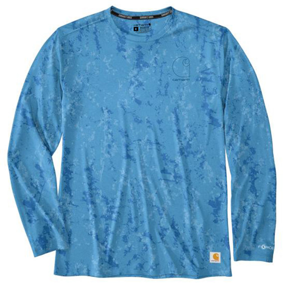 Image of the Carhartt Force Sun Defender Relaxed Print Long Sleeve T-Shirt in Tranquil Blue Terrain Camo