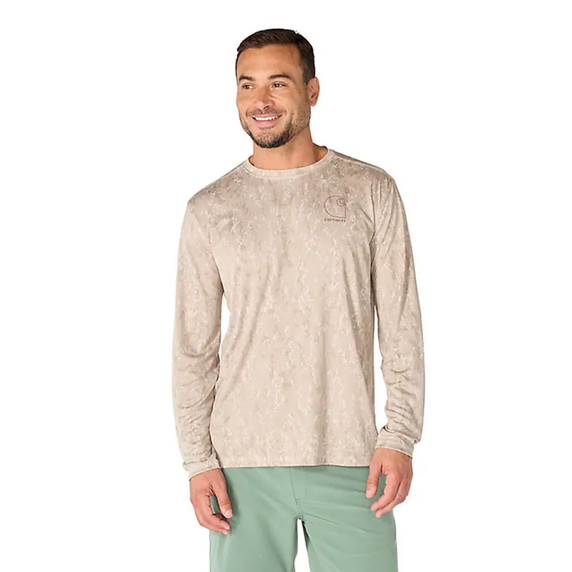Image of the Carhartt Force Sun Defender Relaxed Print Long Sleeve T-Shirt in Cobblestone Terrain Camo
