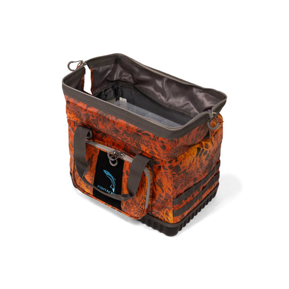 Open tilted image of the FishTacker Superdry Tackle Bag in Firestorm.